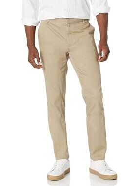 Tan Slim-Fit Wrinkle-Resistant Stretch Chino Pants for Men - Casual Comfort